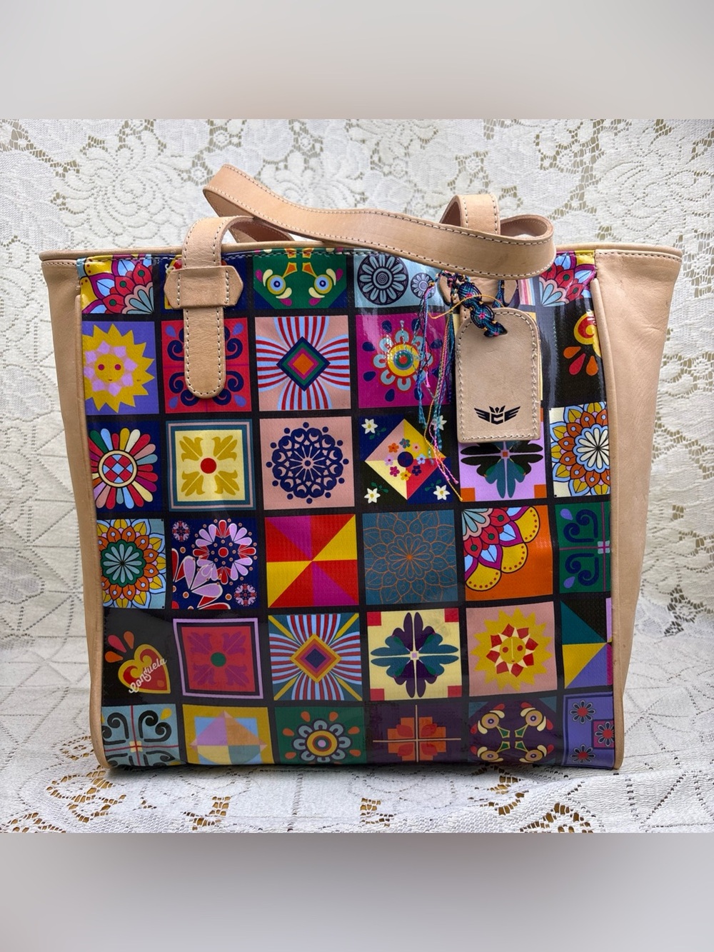 Consuela Retired Allie Tile Classic Tote Large Leather Sides